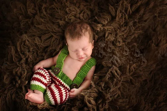 Милые детские ручной работы связанные крючком зеленый/белый/красный в полоску комбинезоны/брюки для новорожденных Фотография реквизит хлопок