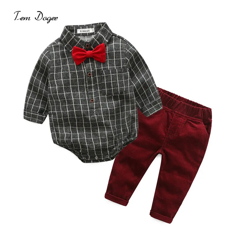 

Tem Doger New fashion baby clothing sets 2pcs/set boy clothes set bow tie shirt+pants infant baby boy gentleman outfit sets