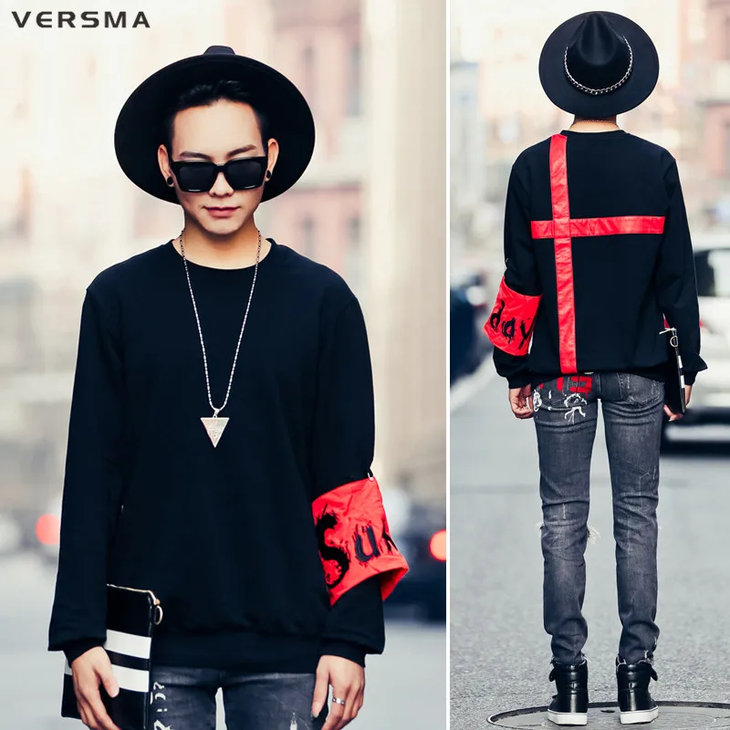 VERSMA 2017 Hip Hop Armbands Ribbon Elbow Patch Design Mens Hoodies