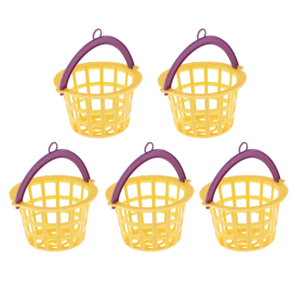 5 Pieces 1/12 Dollhouse Miniature Plastic Yellow Mesh Basket Kitchen Rooms Items Accessories Kids Playset