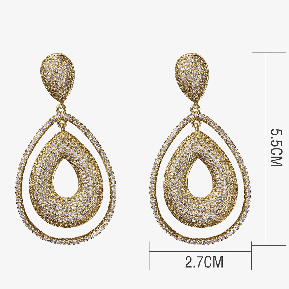 New Teardrop Shape Earrings Brincos Pave All Clear Cubic Zirconia Female Statement Jewelry
