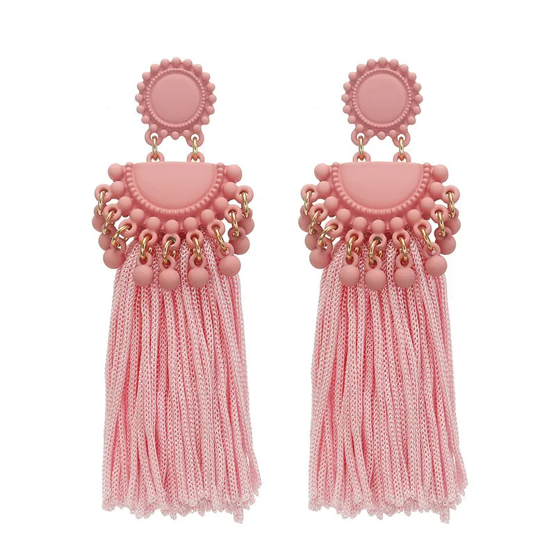 

Korean Temperament Long Fund Tassels Black Pink Colour Earrings Earring