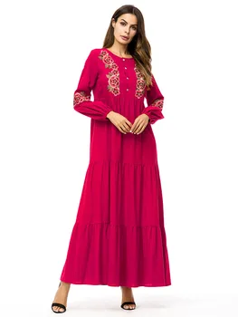 

Fashion Maxi Dress Embroidery Abaya Plus Size Kimono Vintage Loose Long Robe Gowns Ethnic Bohemia Swing Muslim Islamic Clothing