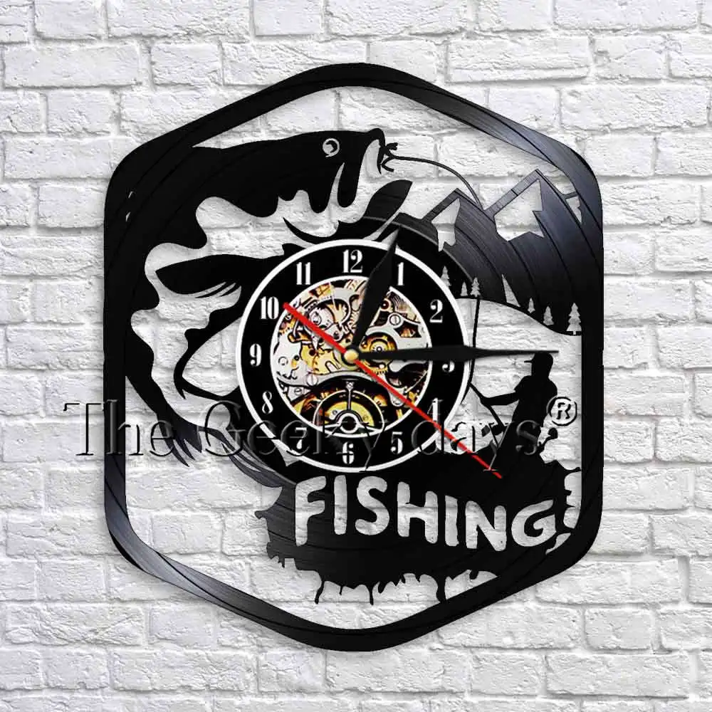Настенные часы Go Fishing современный дизайн рыбий и рыбы силуэт тени виниловая