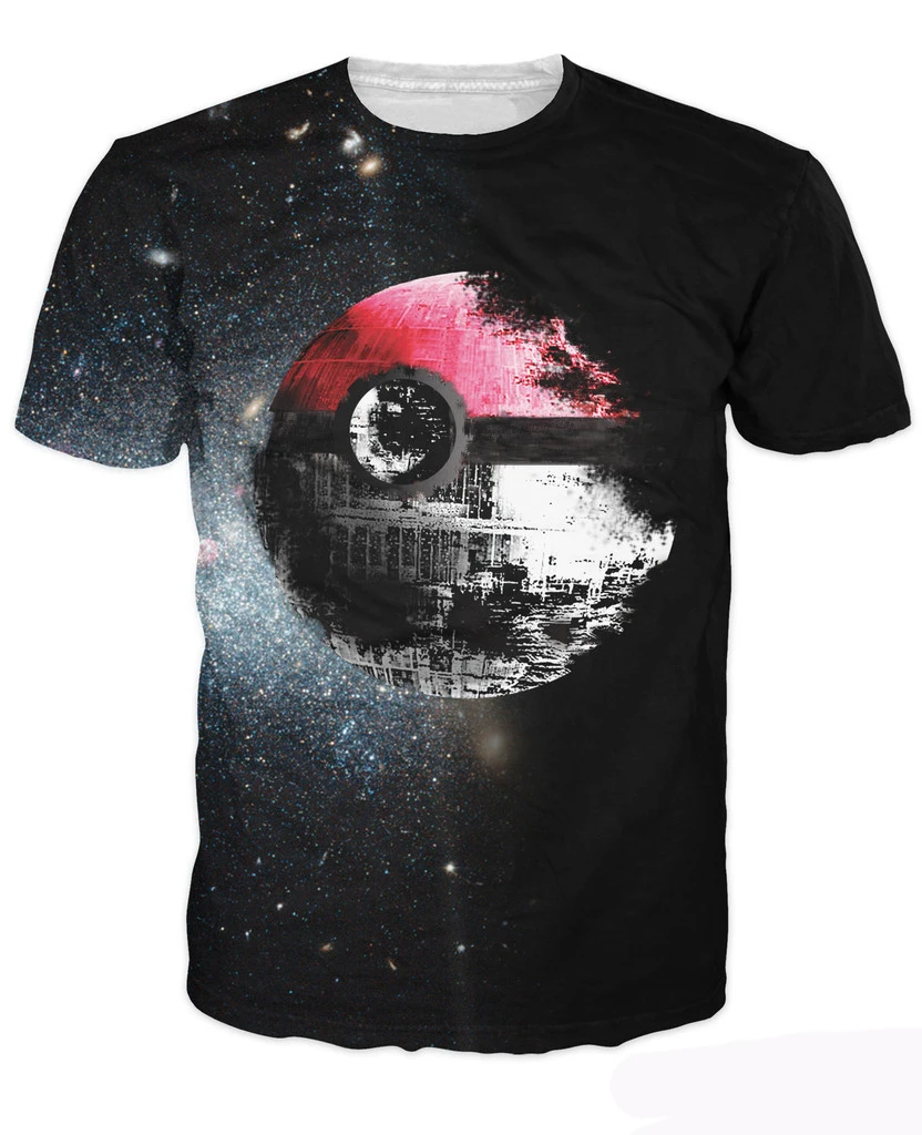 Pokeball deathstar футболка Sexy Футболка Pokemon и Звездные войны яркие Летний стиль