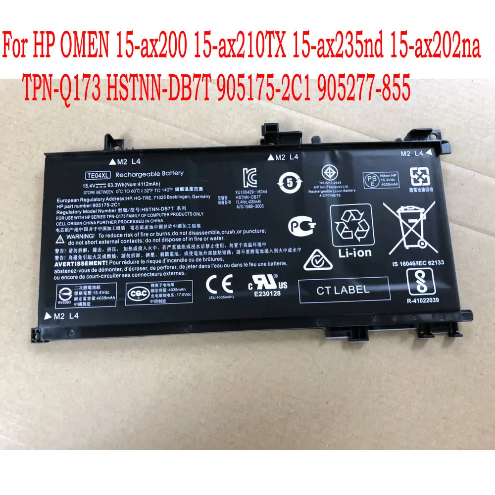 Оригинальный аккумулятор TE04XL для ноутбука HP OMEN 15 ax200 ax210TX ax235nd ax202na TPN Q173 905175 2C1 905277