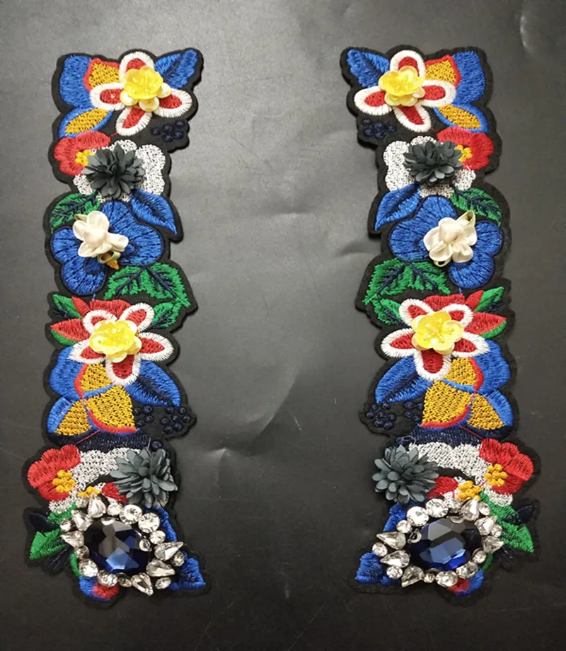 

designer patches for clothing blue flowers beaded parches bordados para ropa sewing on applique parches termoadhesivos ropa
