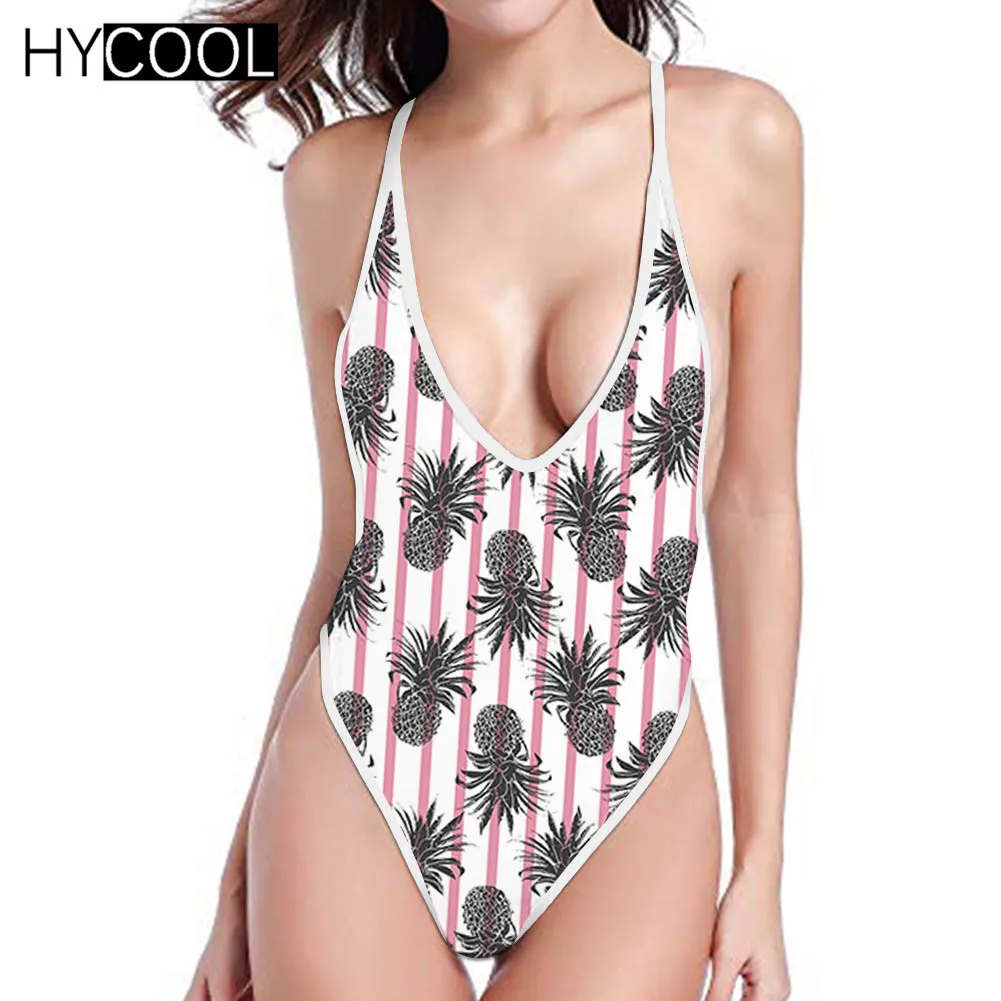 Женский купальник в полоску HYCOOL бикини с фруктовым принтом купальный костюм для