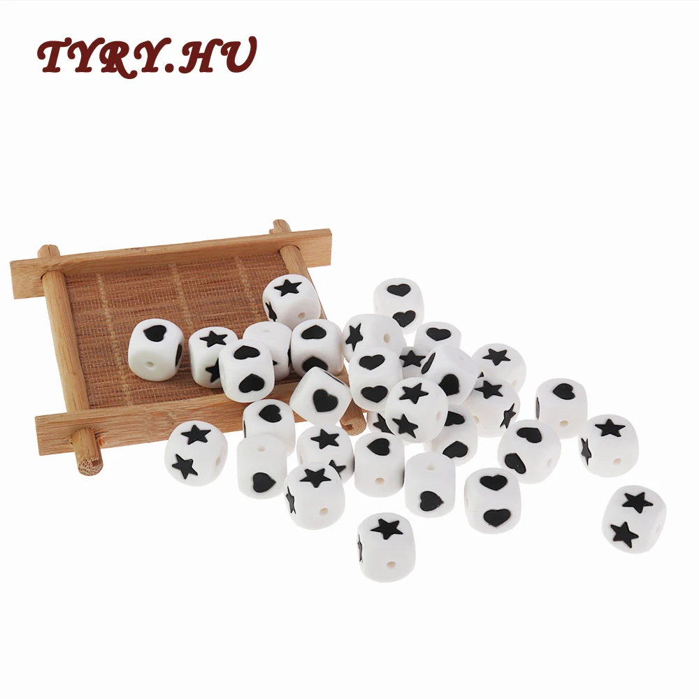 

TYRY.HU 20PC 12mm Food Grade Star Silicone Beads DIY Baby Teething Necklace Heart Teether Beads Nursing Chew Toys Gifrs