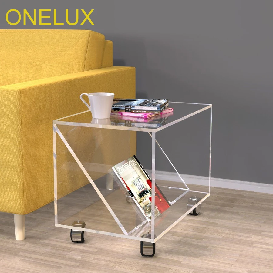 Clear Acrylic Occasional Accent Sofa Table On Wheels,Lucite Rolling End MagazineTables Clear Acrylic Occasional Accent Sofa Table On Wheels,Lucite Rolling End MagazineTables