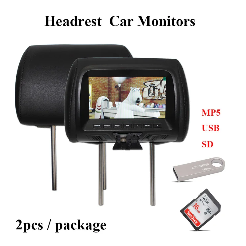 2pcs 7inch Headrest Car Monitors With Usb/sd/fm Earphone Jack Car Monitor Tft Lcd Monitor Car