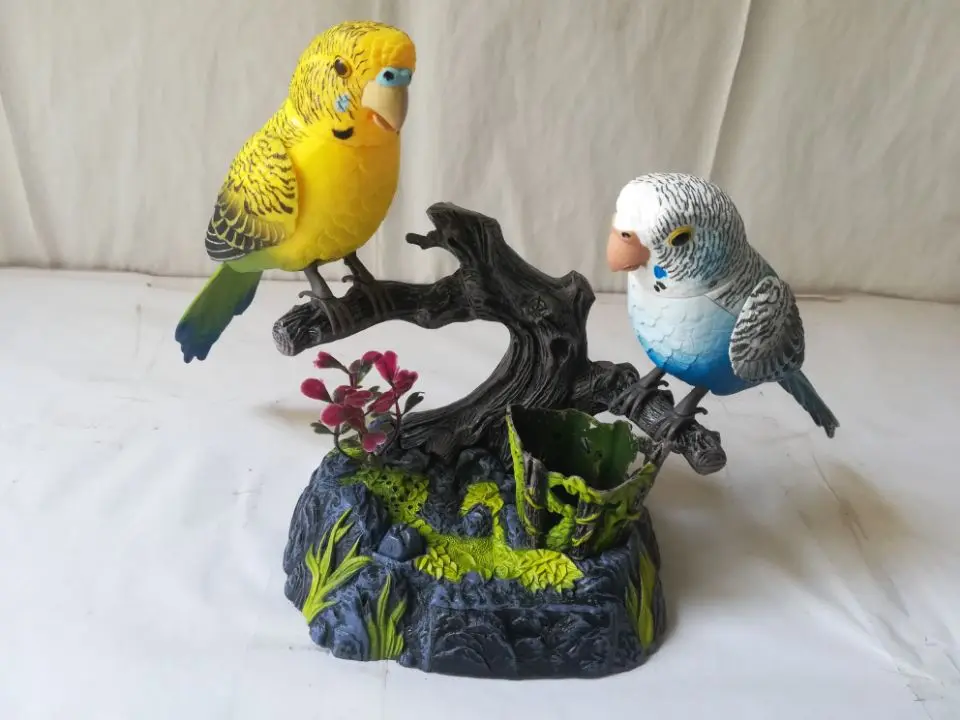 

about 15x13x13cm electric birds Voice control Couples parrots Toy Christmas gift w6980