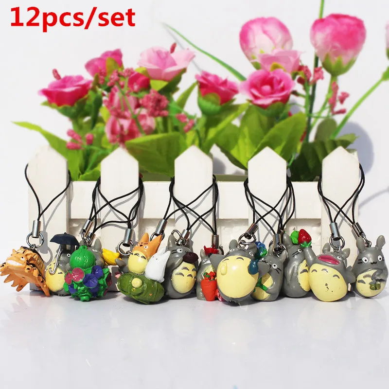 

Spirited away 12pcs/lot trap Hay ao Miyazaki lovely My Neighbor Totoro Pendant Phone Strap Figure Toys Free Shipping