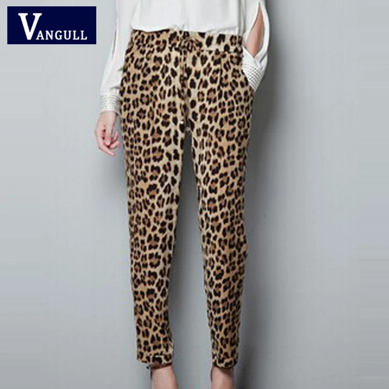 

2019 Summer Fashion Europe Style New Women Leopard Print Harem Pants High Waist woman Large size elastic band Loose Long Pants