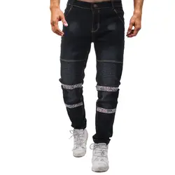 Новинка 2019 года, мужские джинсы с отстрочкой, на молнии, с открытой индивидуальностью, тонкие, уличные, мужские джинсы, потертые джинсы