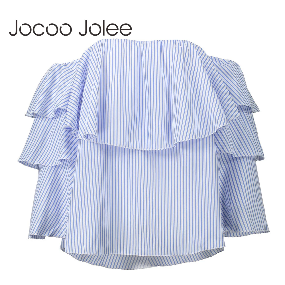 Блузка Jocoo Jolee в полоску с открытыми плечами и оборками свободная блузка