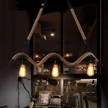 

Edison Loft Style Hemp Rope Droplight Industrial Vintage Pendant Light Fixtures Dining Room Bar Hanging Lamp Home Lighting
