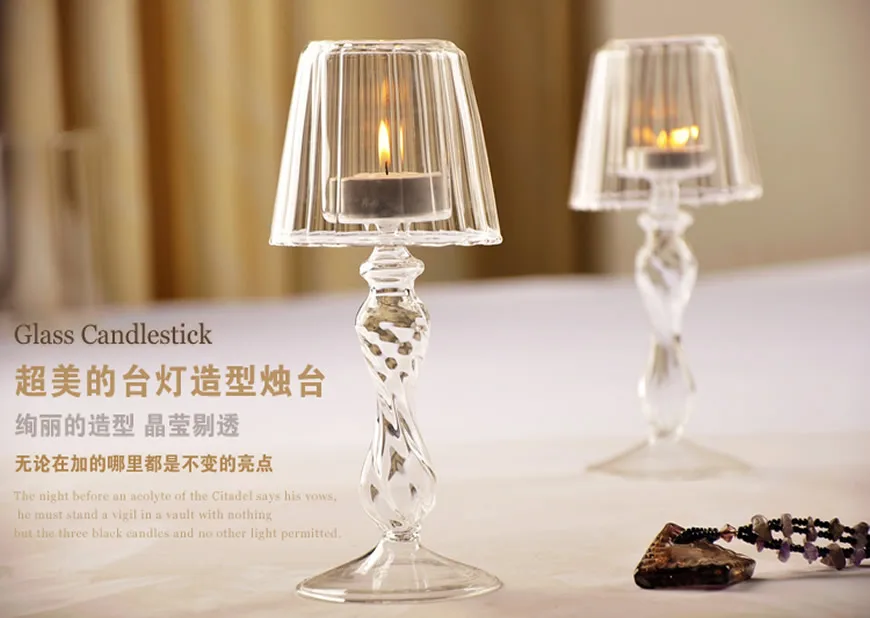 Crystal Candle Holders Lamp Shaped Glass Tealight Holder Candlestick for Wedding Party Coffee Cafe Bar Tabletop Centerpiece