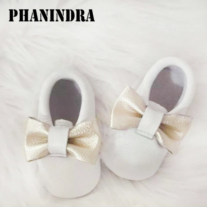 

no side fringe Genuine Leather Baby Moccasins Soft sole gold Butterfly-knot Baby Shoes Baby girls Shoes boys first walker