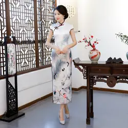 Новый Винтаж леди атласная Sexy Cheongsam китайское традиционное женское платье Элегантный цветочный принт тонкий ручной работы и пуговицы Qipao