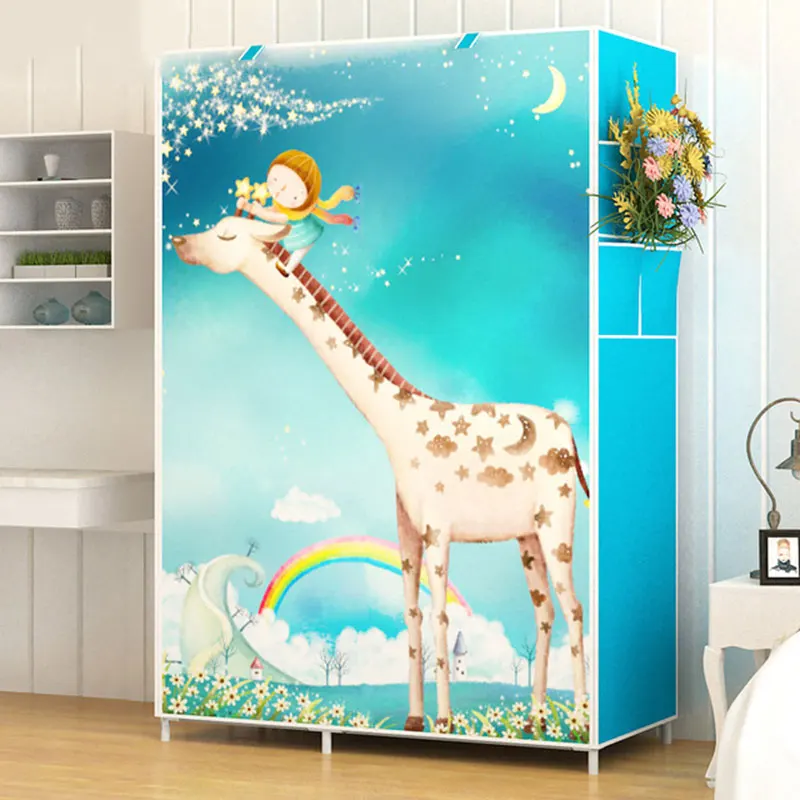 

3D Cartoon Pattern Folding Cloth Wardrobe Closet Children Room Decorate Storage Cabinet Bedroom Assembly Wardrobe Home Furniture