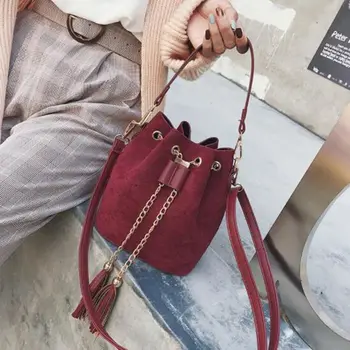 

2020 high quality women suede shoulder bags tassel bucket bags for girls crossbody bags women's bag sac a main femme L9-104
