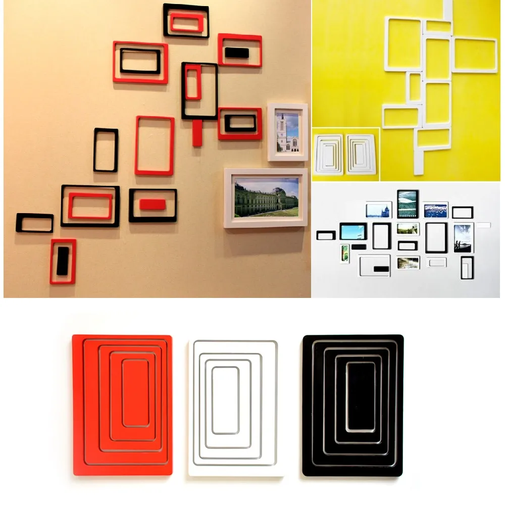 RAYUAN 5 قطعة مجموعة القابل للإزالة 3D DIY الخشب الجدار ملصق إطار صور المعيشة غرفة نوم ديكور المنزل الأسود الأحمر الأبيض