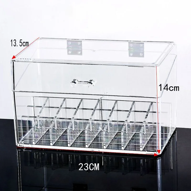 Прозрачный акриловый Органайзер для макияжа, коробка для хранения с крышкой, держатель для губной помады, коробка для косметики, ювелирных украшений, подставка, держатель для макияжа, без пыли - Цвет: Прозрачный