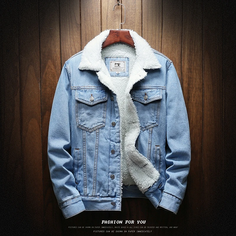 Chaquetas Jeans de invierno azul claro para hombre Abrigos de mezclilla abrigados nuevos chaquetas de mezclilla de invierno de gran tamaño size6XL