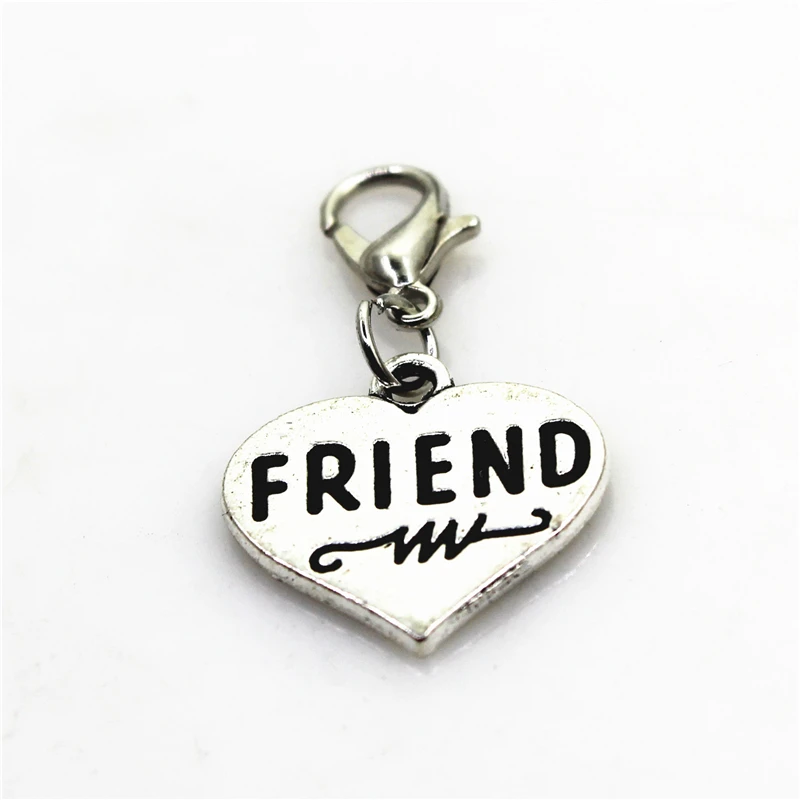

Hot selling 30pcs/lot Silver Heart Friend dangle charms lobster clasp hanging charms diy bracelets Bangles jewelry accessories
