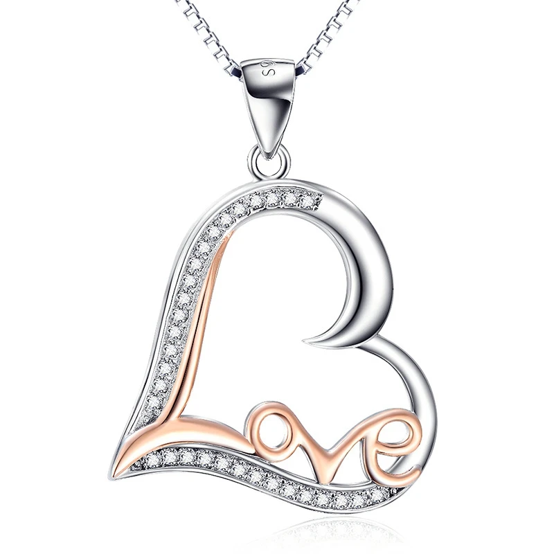 

925 Sterling Silver Fine Jewelry LOVE Letter Heart Pendant Necklace Choker Women Girls Party Collar Gift Jewels CHX9977