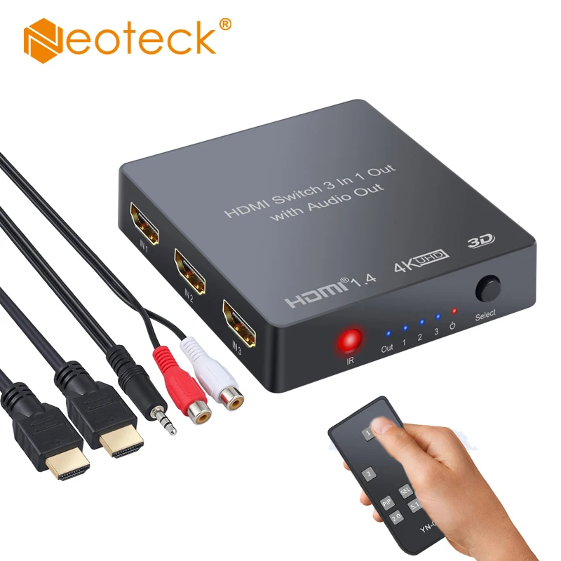 

4K 3D 1080P PIP 3 port HDMI Switch with Audio Extractor Converter Optical Toslink SPDIF Output (remote control without battery)