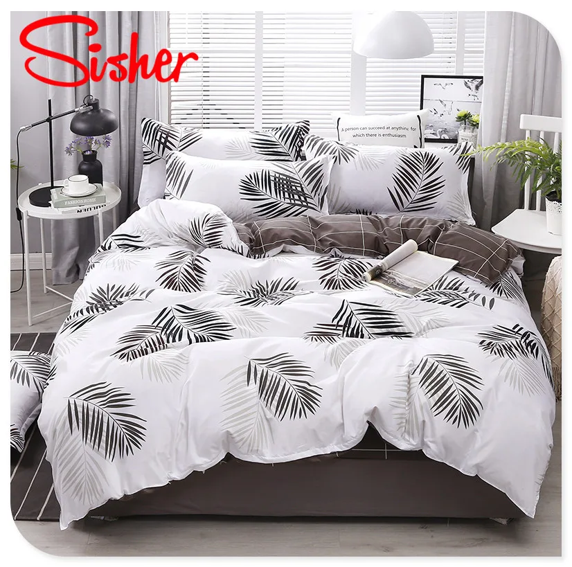 Sisher Pastoral Green Leaf Print Duvet Cover Set Cotton Polyester Adult Comforter Bedding Sets Size Single Double Queen King