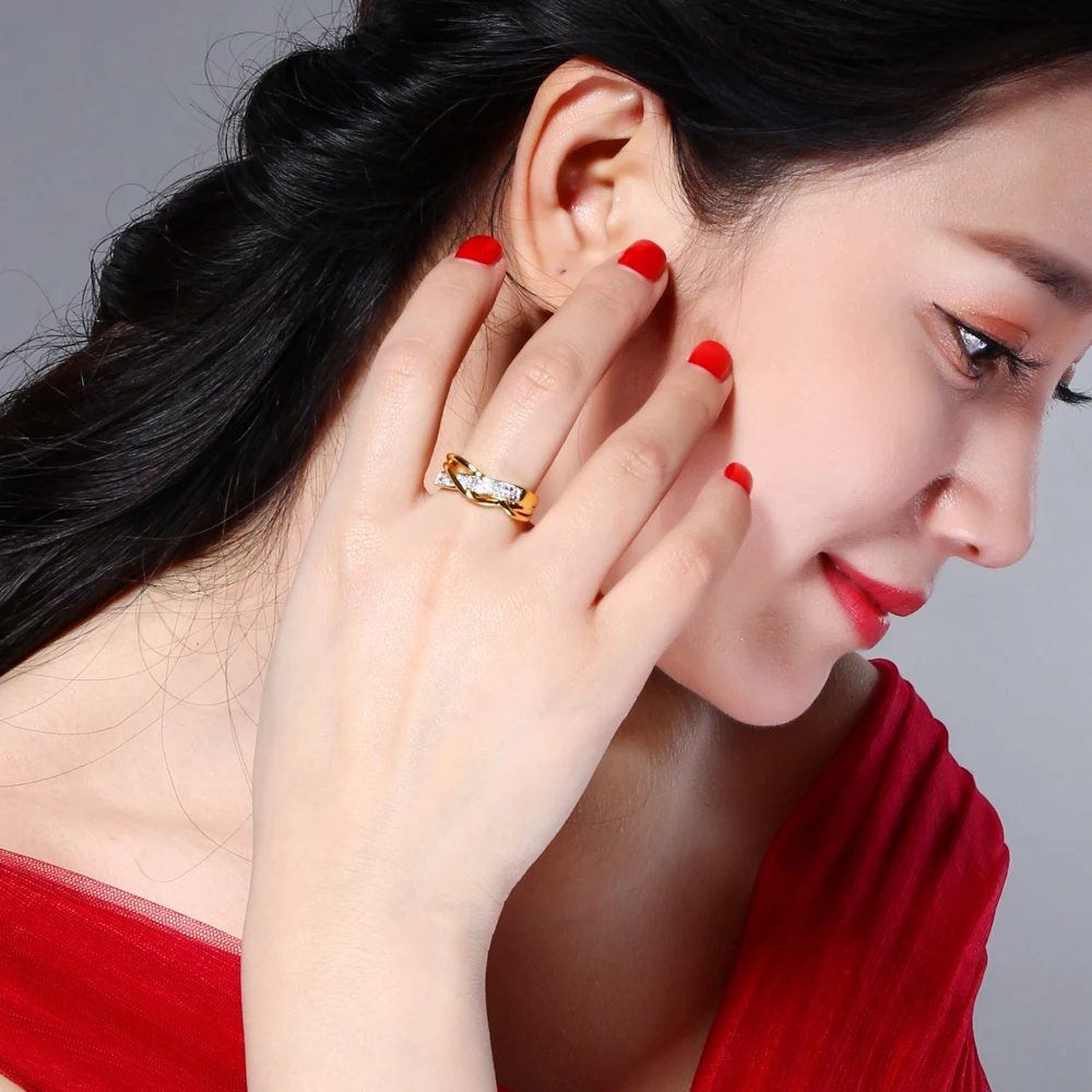 DreamCarnival 1989 Braided Wedding Rings for Women Twisted Classic Gold Color Anniversary Lovers Jewelry Drop Shipping YR6409