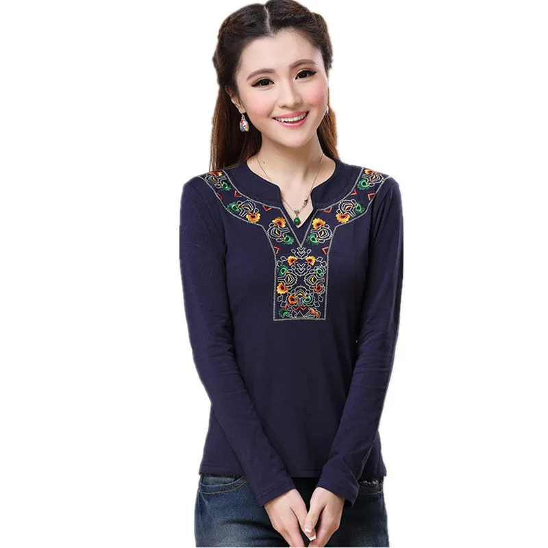 

2017 Brand Quality Women Blouse Shirt Vintage Embroidery Blusas Cotton Spring Autumn Camisa Feminina Clothes Ladies Body Top Tee
