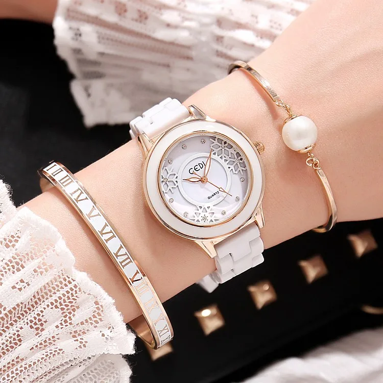 

2018 GEDI Fashion Ceramics Women Watches Top Luxury Brand Ladies Quartz Watch 3 Pieces Bracelet Watch Relogio Feminino Hodinky