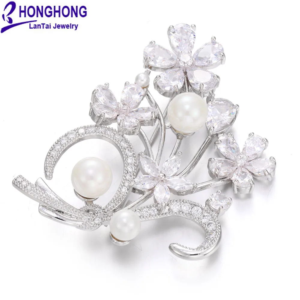 HONGHONG AAA zirconia Flower brooches for women High Quality Plant