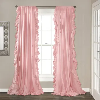 

Korean ruffles rod pocket solid color lotus leaf cortinas window pink purple white шторы curtain for living room free shipping