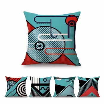 

18" Nordic Blue Abstract Geometric Memphis Design Pattern Home Decorative Pillow For Living Room Cotton Linen Cushion Cover Case