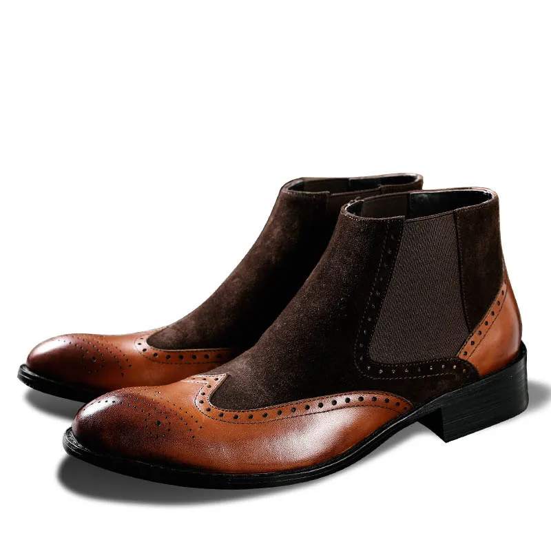 Модные Мужские модельные ботинки из натуральной кожи высокого качества; коровья замша; Роскошные Дизайнерские ботильоны ручной работы с острым носком