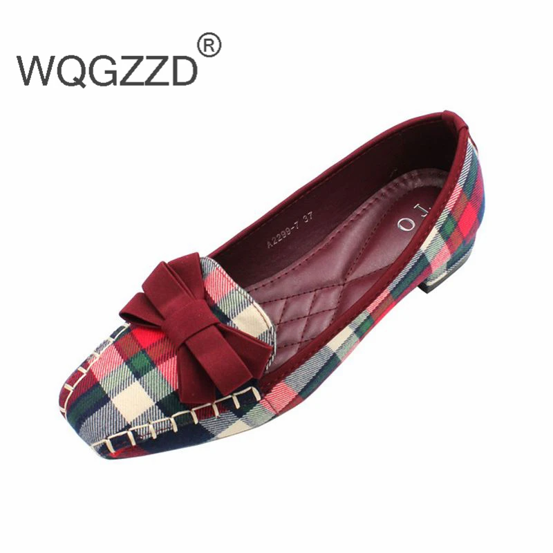 

2019 New European Women Casual Loafers Square Toe Bowtie Slip On Flats Shoes Woman Ladies Single Shoes Size 35-42