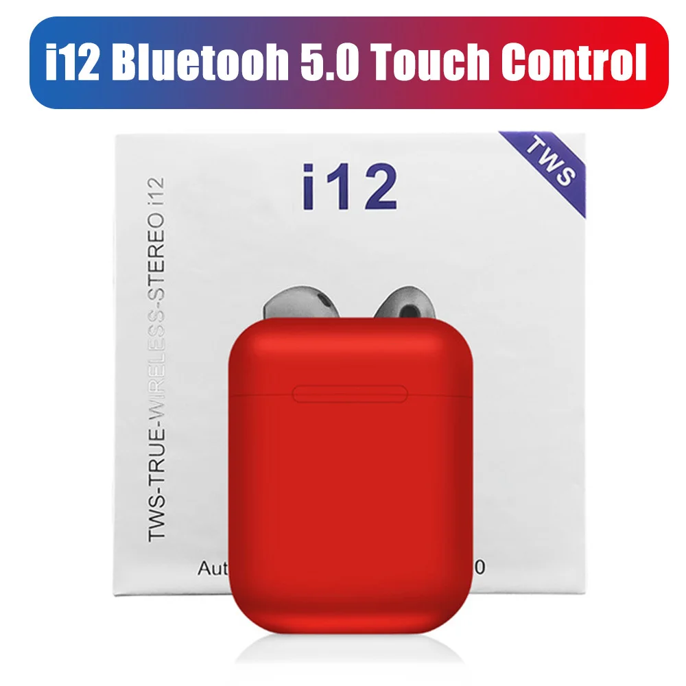 I12 Tws Bluetooth 5,0 наушники, мини беспроводные гарнитуры, настоящие беспроводные стерео наушники для Iphone Android телефонов - Цвет: red-There is a box