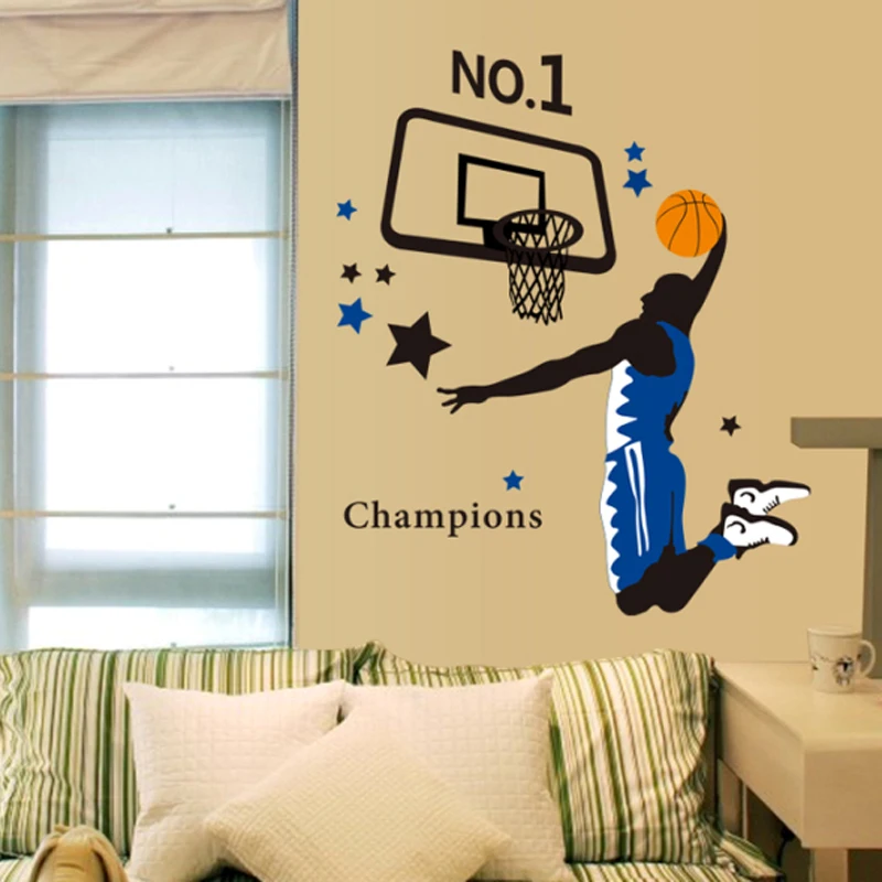 Supzone 3D Basketball Wall Stickers Breakthrough Wall Sticker Self-Adhesive Fireball Wall Decor Vinyl Removable Flying Basketball Wall Art for Kids Wall Stickers for Bedroom Playroom Wall Mural 