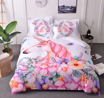 

Flower Unicorn Bedding Set Star Cartoon Duvet Cover Pillow Cases king Queen Double Size Kids Bedclothes Bed Cover movement horse