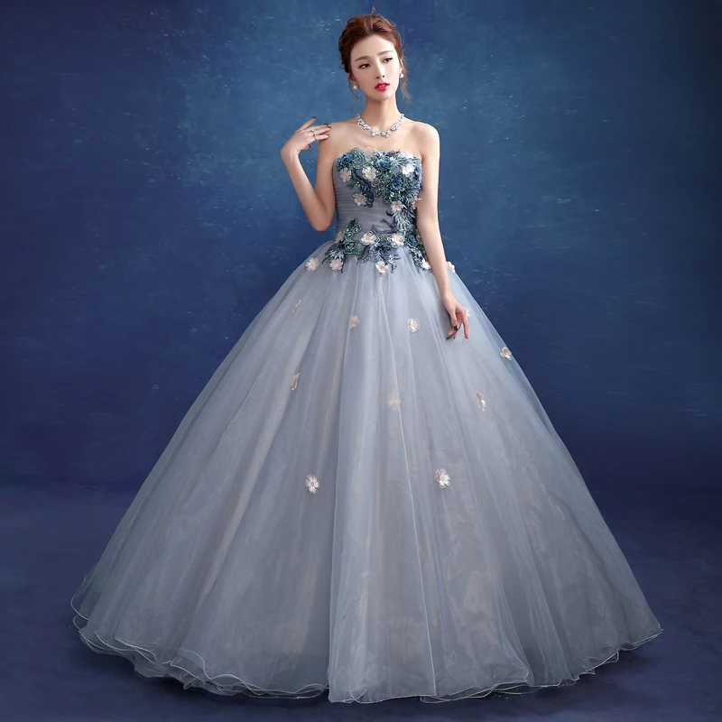 2019 вечернее платье без бретелек с цветочной аппликацией Гари/озера голубого