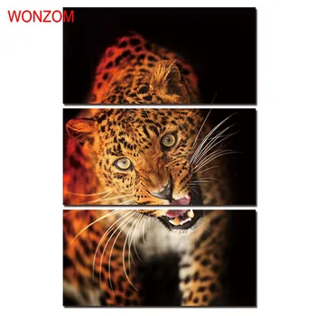 

WONZOM HD Printed 3Pcs Fierce Leopard Wall Pictures Framed Directly To Hang For Living Room Large Modern Cuadros Decoracion 2017