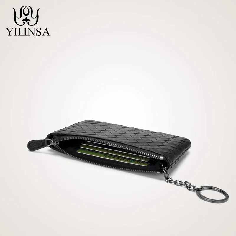 Goede Schapenvacht Gebreide Sleutel Tas Rits Nul Portemonnee Dames Korte Wallet Real Leather Handset Met Coin Bag Credit Id Business Bank kaart