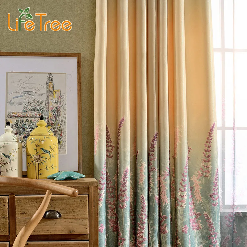 Lavender Printed Modern font b Curtains b font Gradient Pattern For Living Room Flat Window Drapes