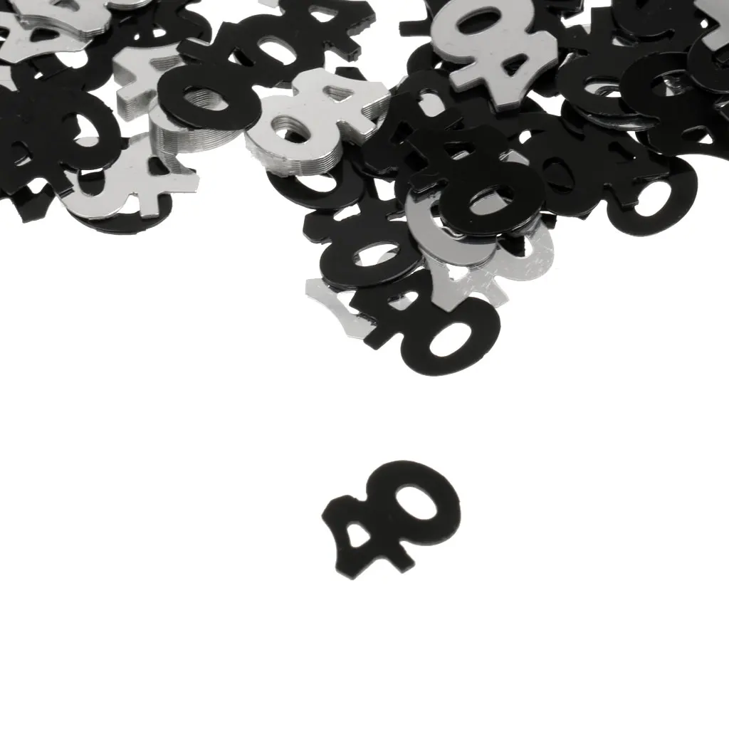 40th Birthday Age 40 Anniversary Party Table Confetti Decoration Sprinkles Silver Black Celebration
