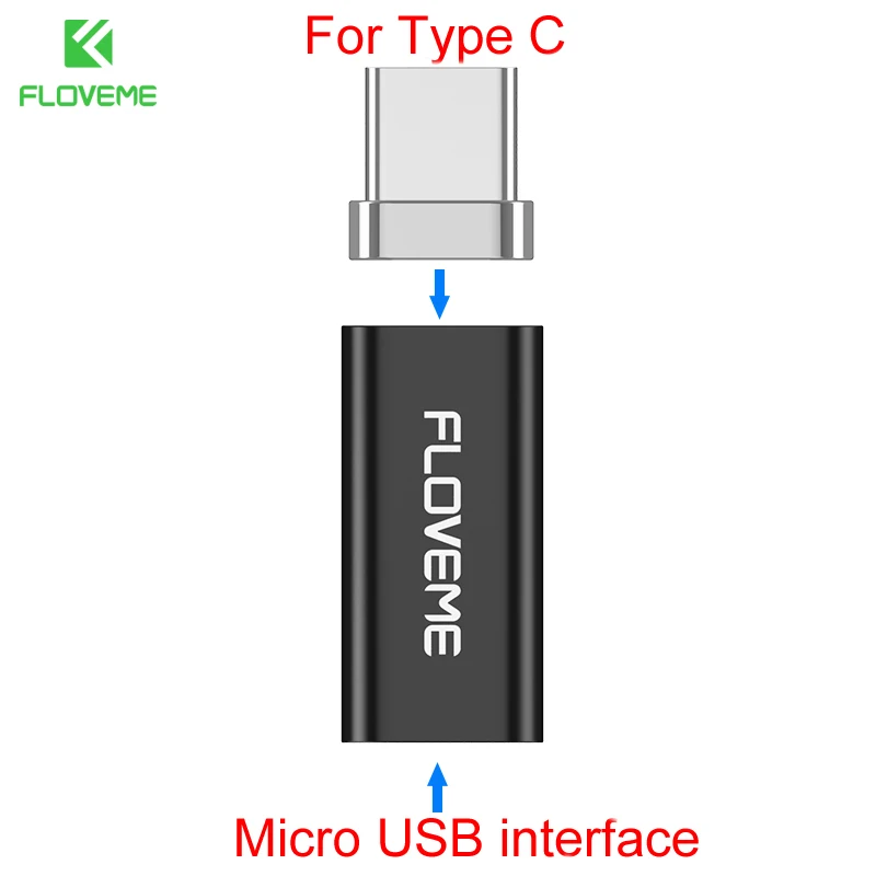 FLOVEME Магнитный OTG адаптер Женский Micro USB-Type C/для Apple iPhone/Micro Мужской адаптер разъем Micro USB для USB-C - Цвет: Black To Type C